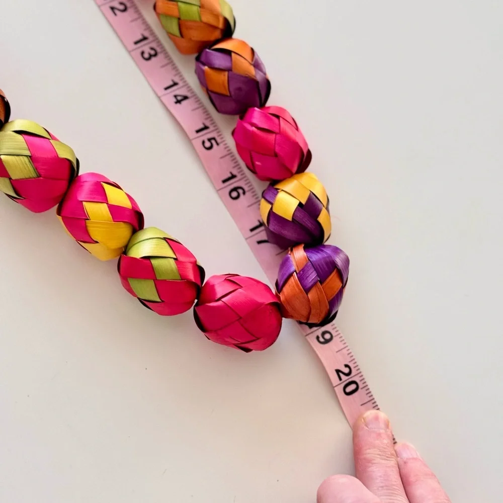19” Colorful Woven Palm Leaf Mexican Garland for Fiesta Party Decor or Necklace